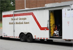 This Georgia Department of Public Health “Mobile Medical Asset” trailer contains equipment and supplies for erecting a field hospital. (Georgia State Defense Force photo by Chief Warrant Officer 2 Clunie)